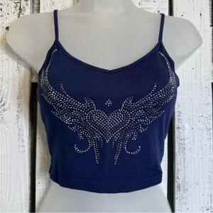 Angel Heart‎ Wings Crop Top Cami Navy Blue Size XS Fairy Fantasy Bling Whimsical